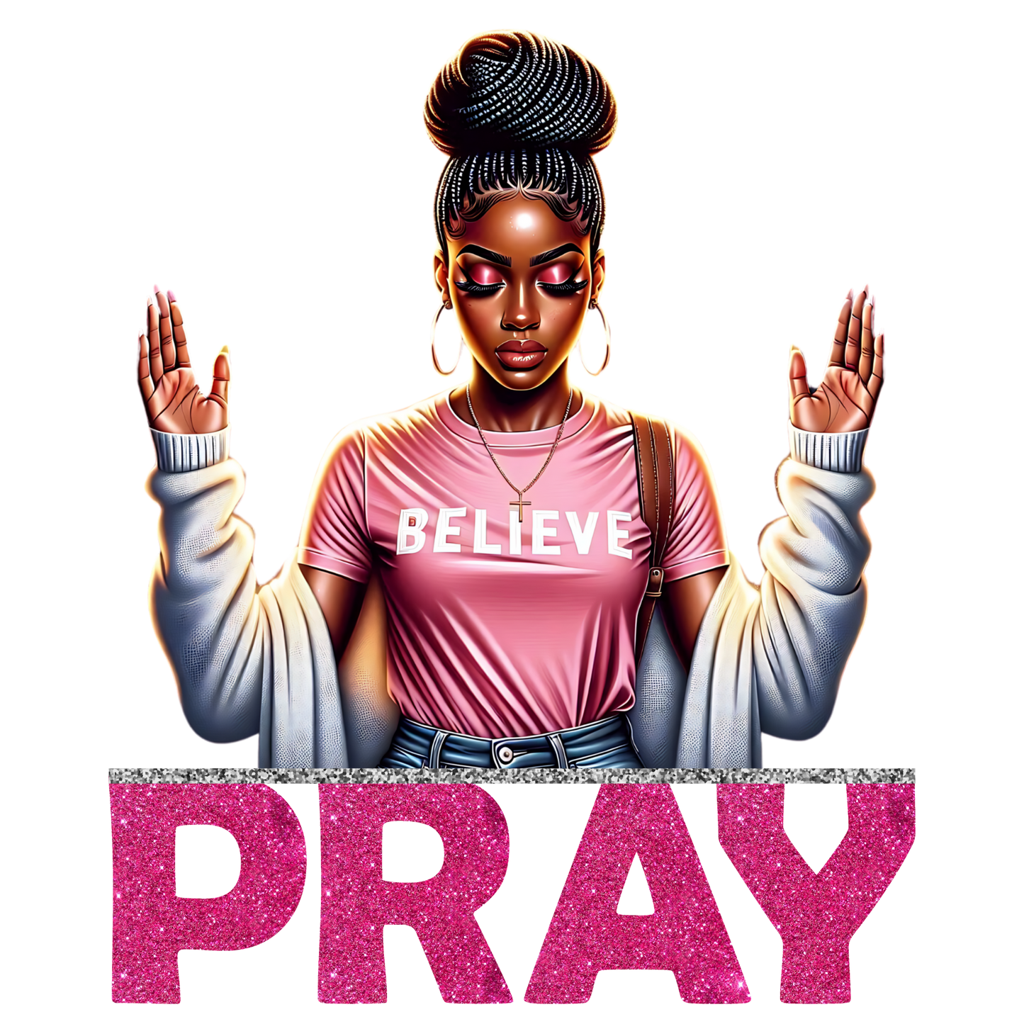 Pray, women, press and peel, no shirt, made to order