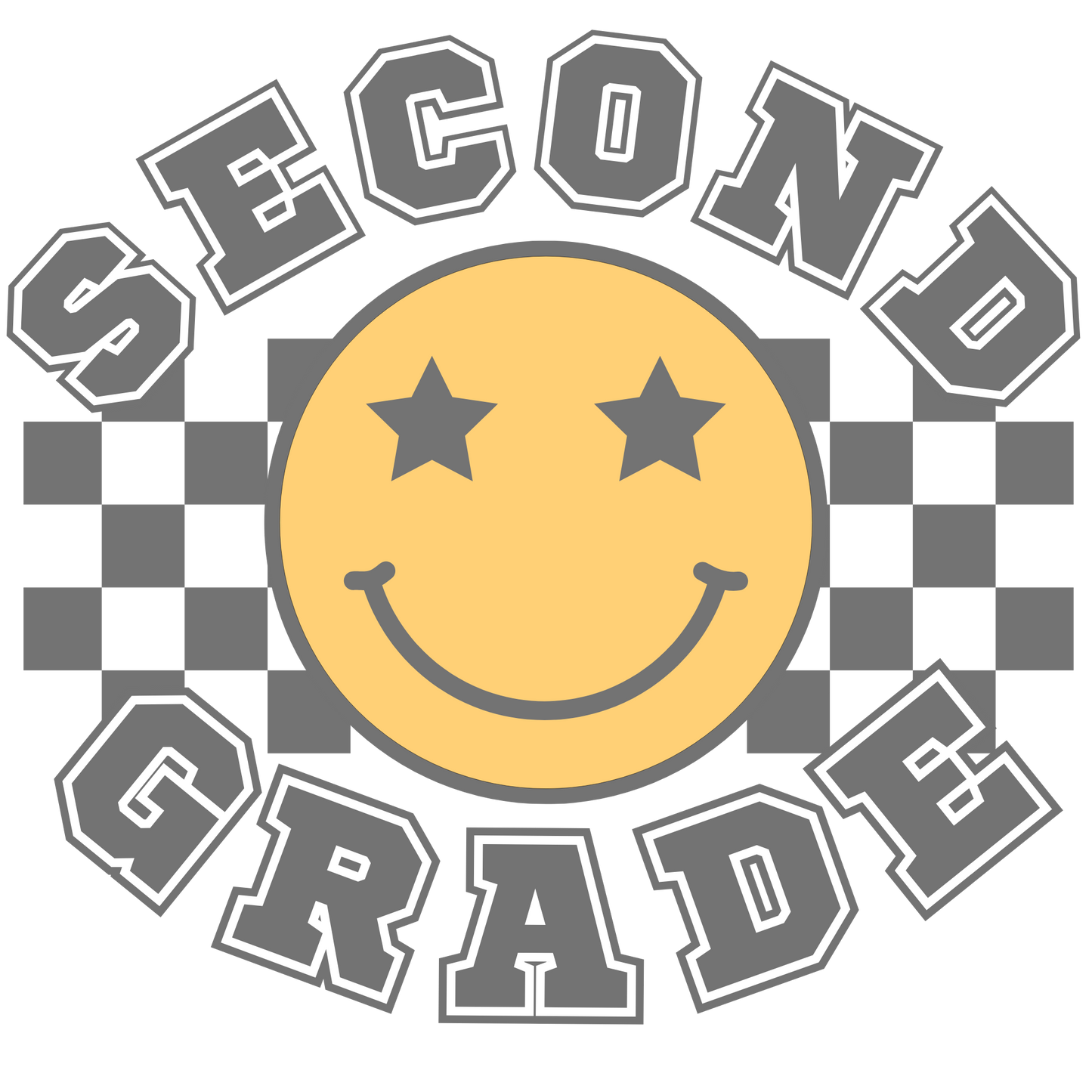 Second Grade, School, Smiley, press and peel, no shirt, made to order