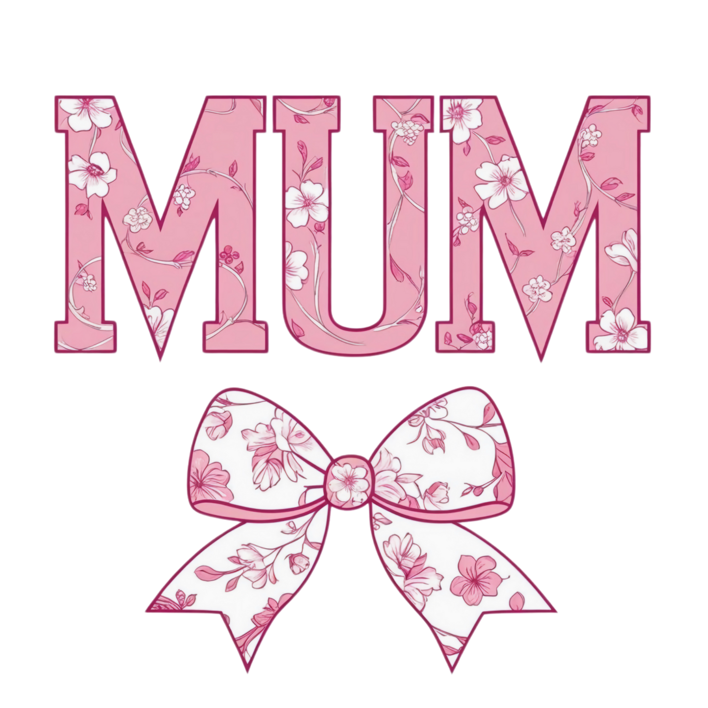 Mum, Pink and white, Bow, Press-ready, Transfer only, MTO