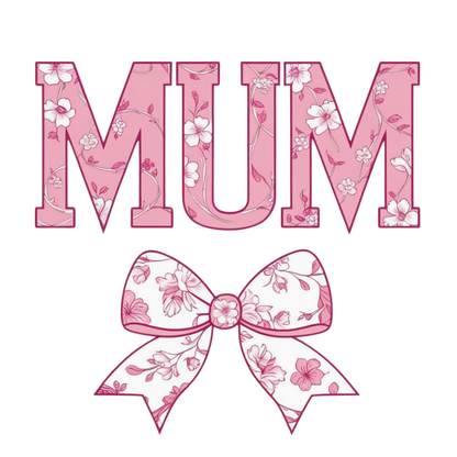 Mum, Pink and white, Bow, Press-ready, Transfer only, MTO