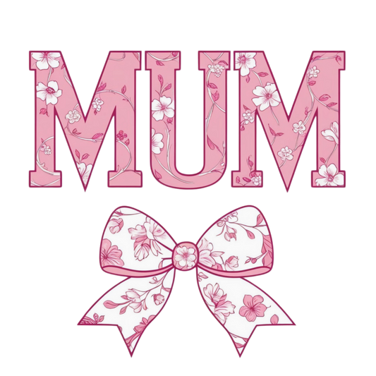 Mum, Pink and white, Bow, Press-ready, Transfer only, MTO