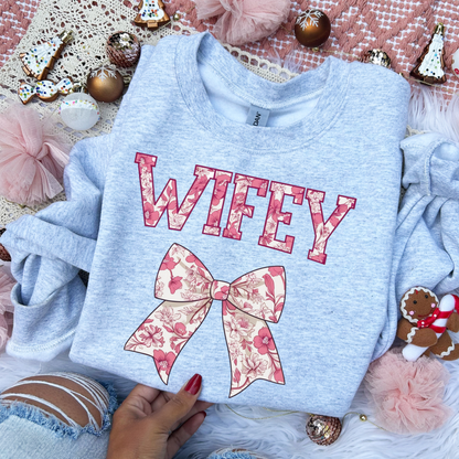 Wifey pink/white bow Sweatshirt 3074