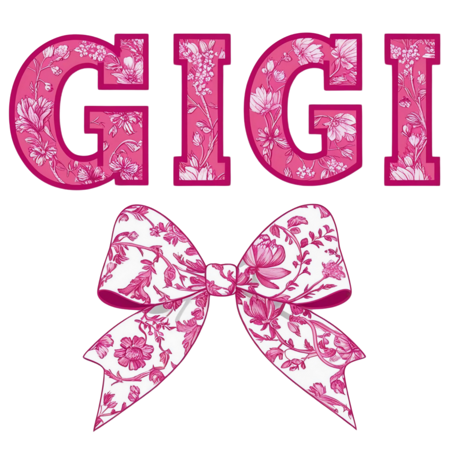 Gigi, Pink and white, Bow, Press-ready, Transfer only, MTO