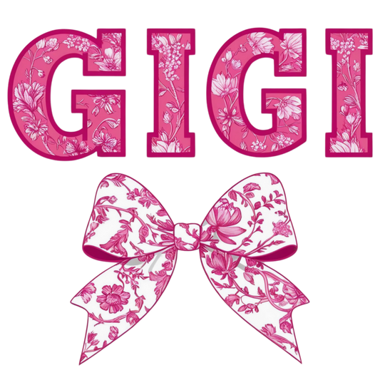 Gigi, Pink and white, Bow, Press-ready, Transfer only, MTO
