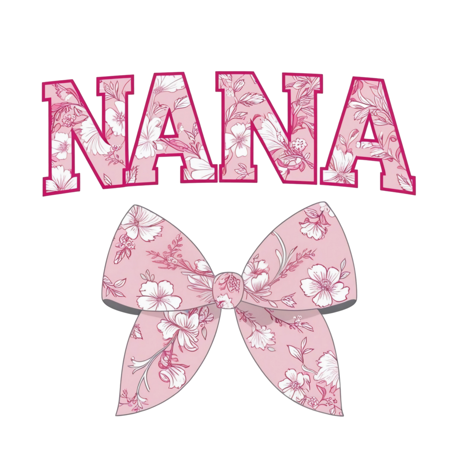 Nana, Pink and white, Bow, Press-ready, Transfer only, MTO