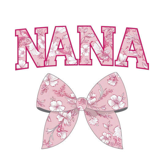 Nana, Pink and white, Bow, Press-ready, Transfer only, MTO