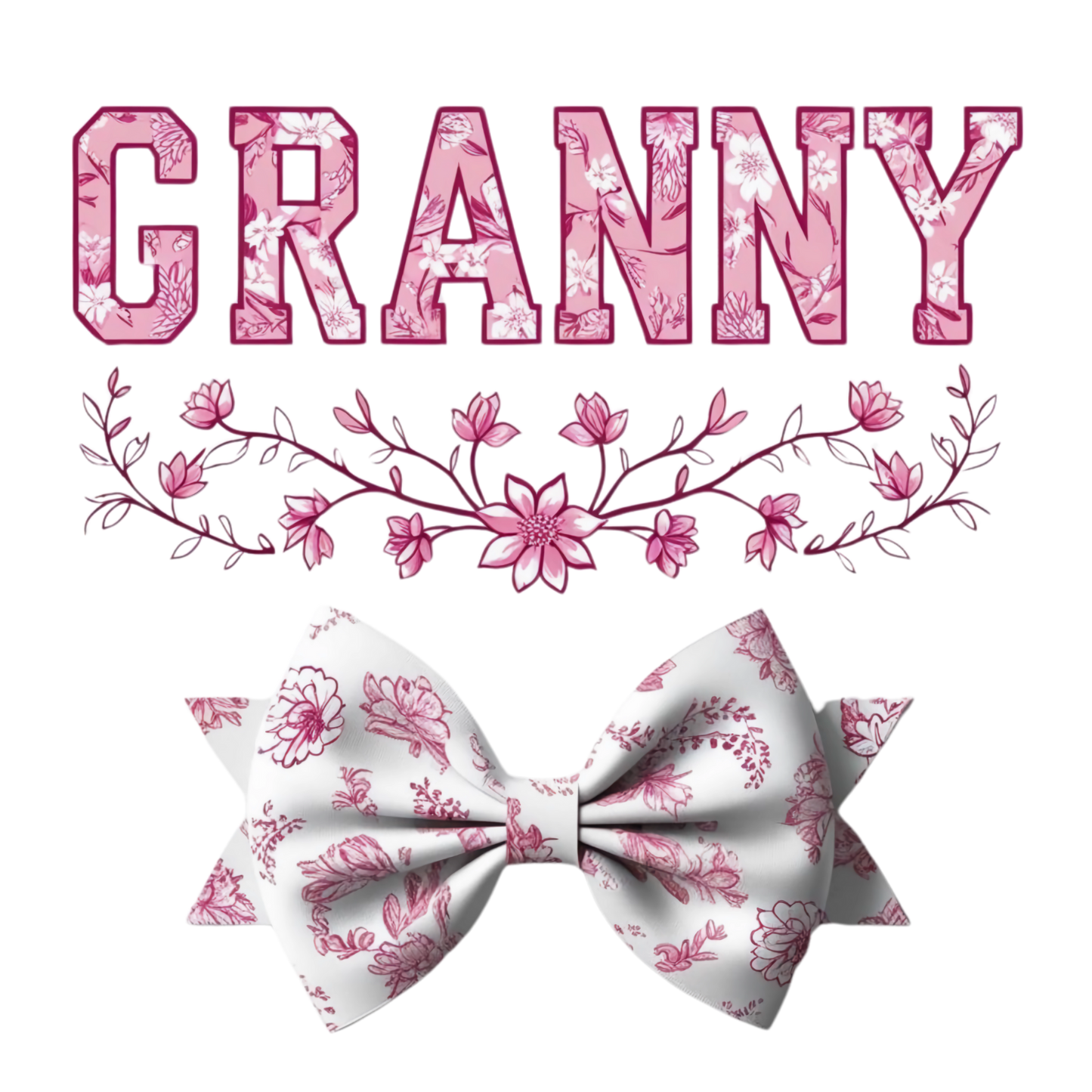 Granny, Pink and white, Bow, Press-ready, Transfer only, MTO