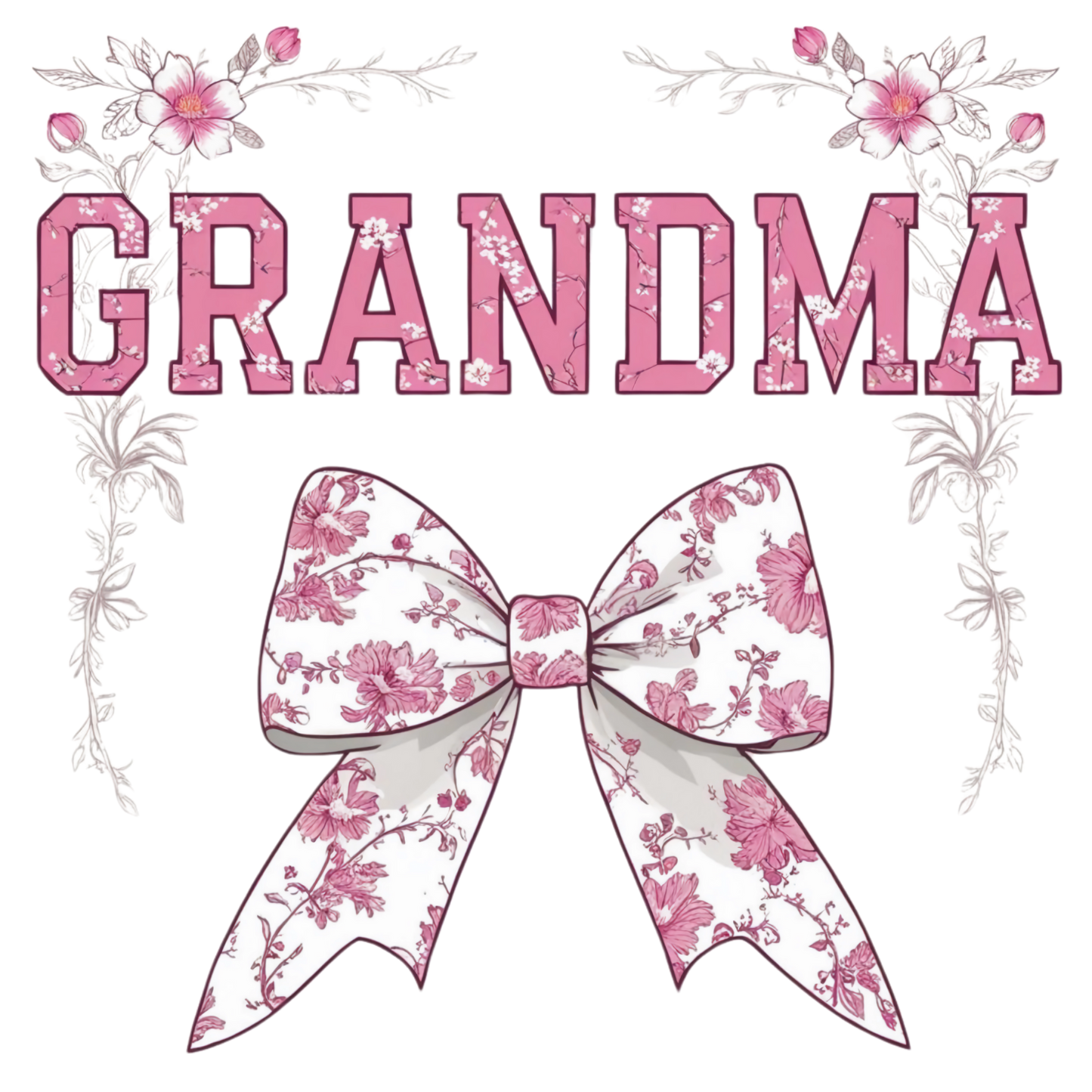 Grandma, Pink and white, Bow, Press-ready, Transfer only, MTO