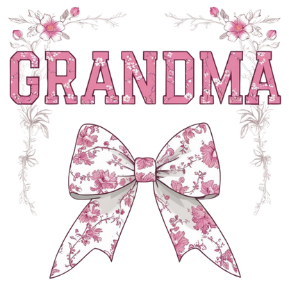 Grandma, Pink and white, Bow, Press-ready, Transfer only, MTO