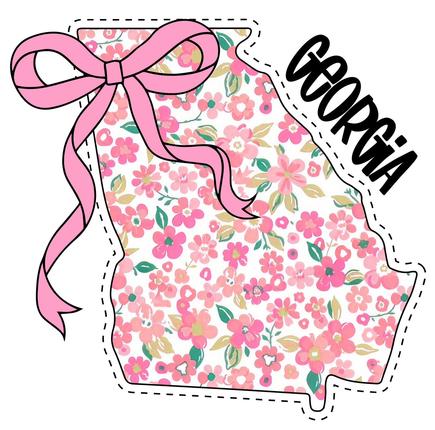 Georgia, Pink and white, Bow, Press-ready, Transfer only, MTO