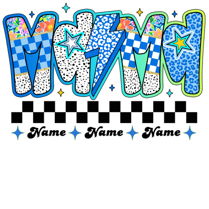Custom mama with names, blue retro, Press-ready, Transfer only, MTO