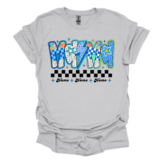 Custom mama with names, blue retro, Short Sleeve, Printed Tee (Gildan Softstyle)