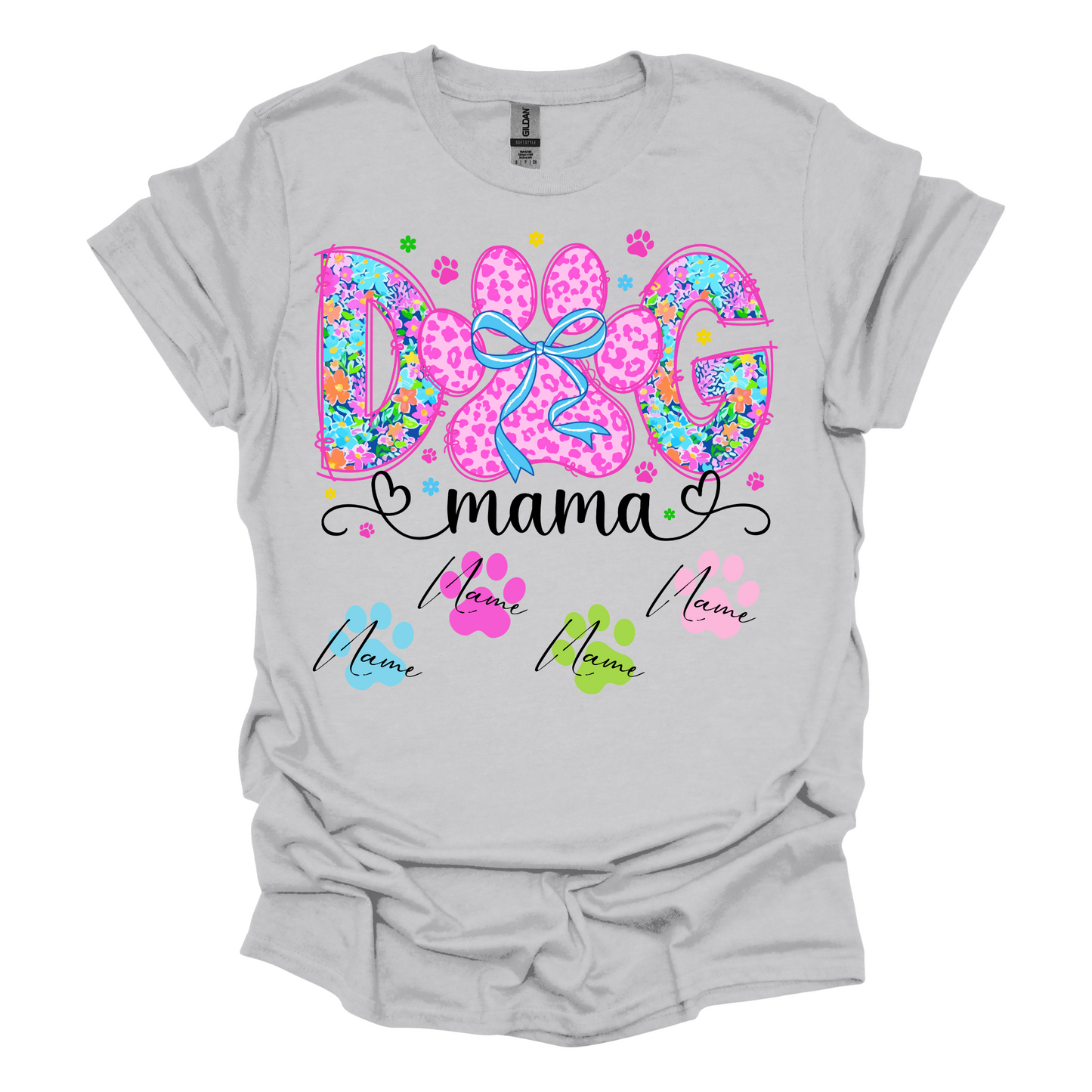 Custom dog mama with names, Short Sleeve, Printed Tee (Gildan Softstyle)