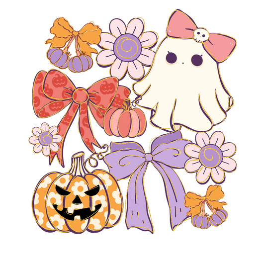 Pumpkin, bows, ghosts, Halloween, Press-ready, Transfer only, MTO