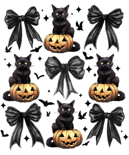 Black cat pumpkin, Halloween, Press-ready, Transfer only, MTO