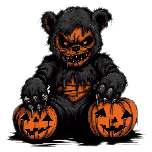 Halloween bear with pumpkins, Press-ready, Transfer only, MTO