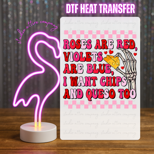 Roses are red, Valentine, Cinco de mayo, Heat transfer, Press and peel, Full color, Instant press, MTO