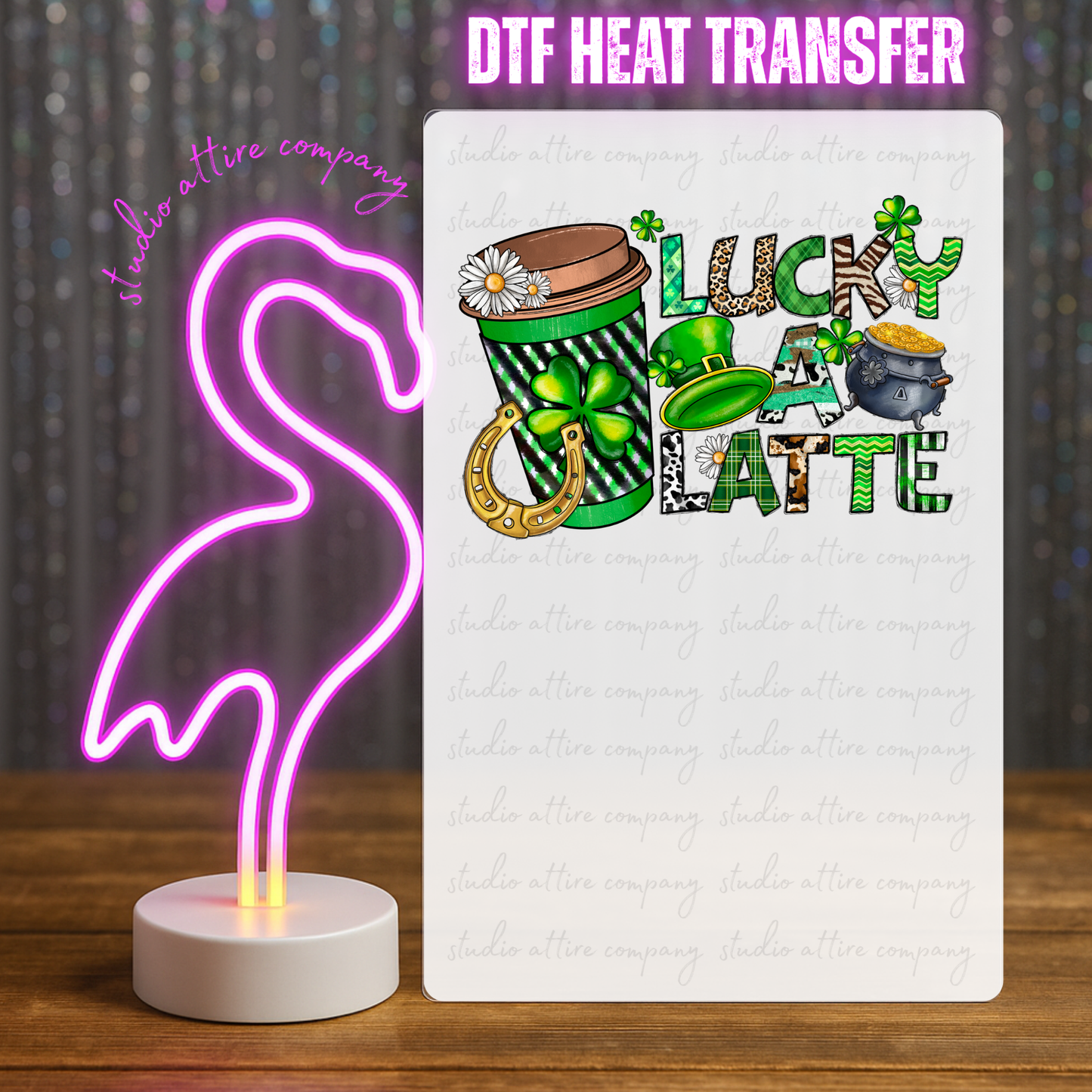 Lucky Latte, St. Patty's Day, DTF Heat Transfer, Press and peel, Full color, Instant press, MTO