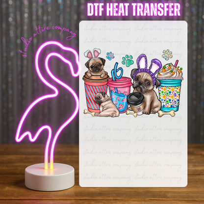 Dog coffee, Easter, DTF Heat Transfer, Press and peel, Full color, Instant press, MTO