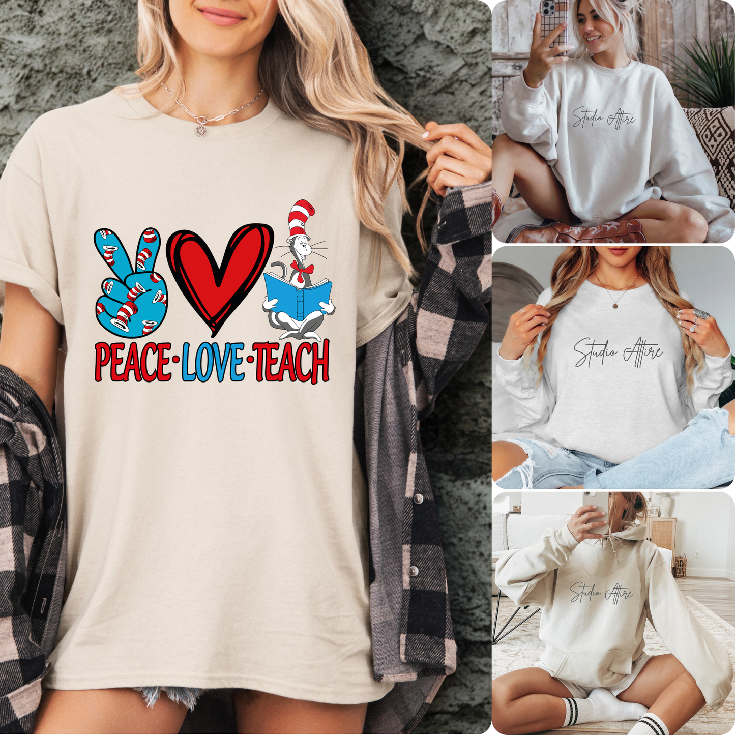 Peace love teach, Dr suess, Graphic Apparel - 499