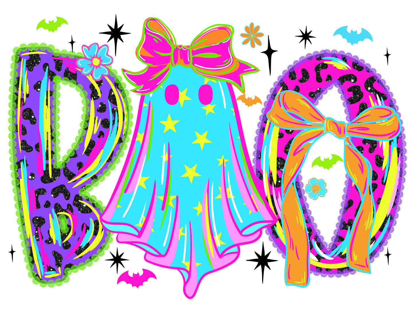 Neon Boo, Halloween, Press-ready, Transfer only, MTO