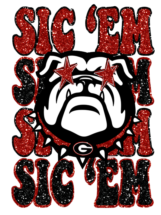 Georgia Bulldogs, Faux glitter, Press-ready, Transfer only, MTO