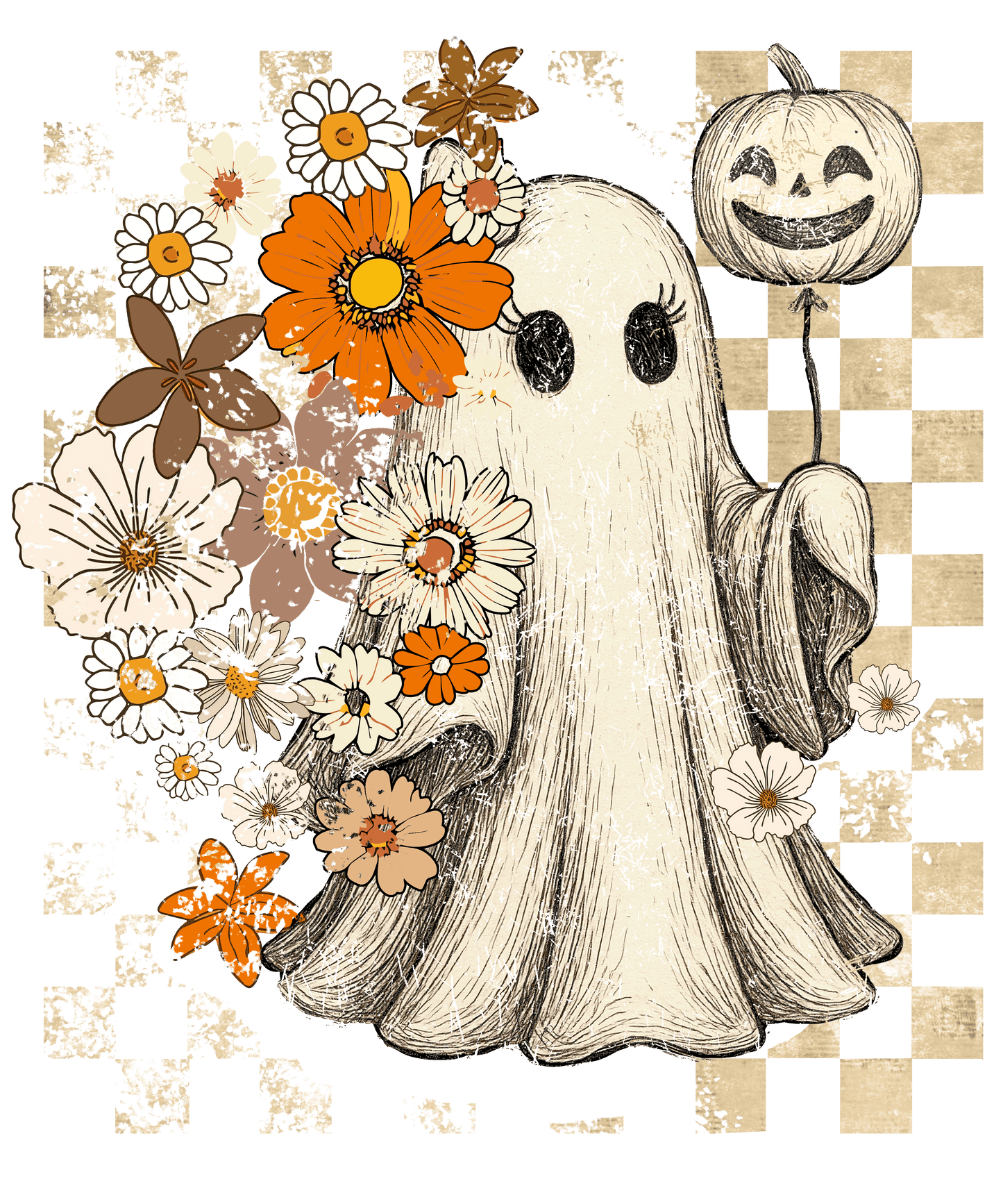 Retro Ghost, Halloween, Press-ready, Transfer only, MTO