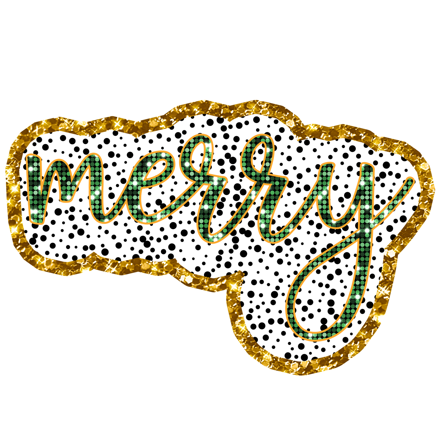 Merry, faux glitter, Christmas, Press-ready, Transfer only, MTO