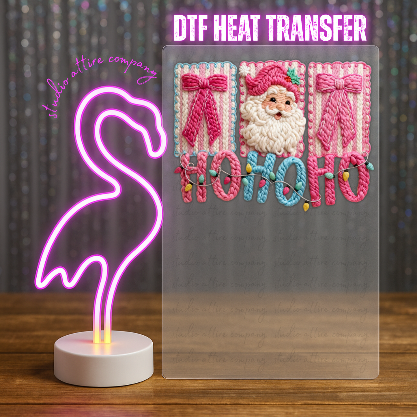 Santa bows hohoho, Heat transfer, Press and peel, Full color, Instant press, MTO, 5520