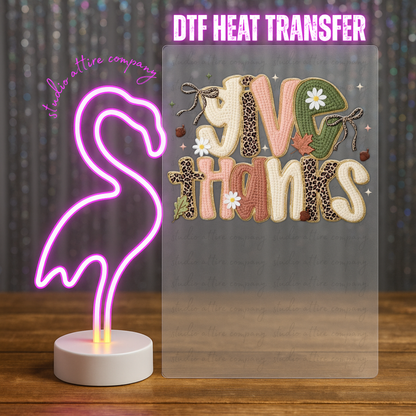 Faux yarn, Give thanks, Heat transfer, Press and peel, Full color, Instant press, MTO, 5543