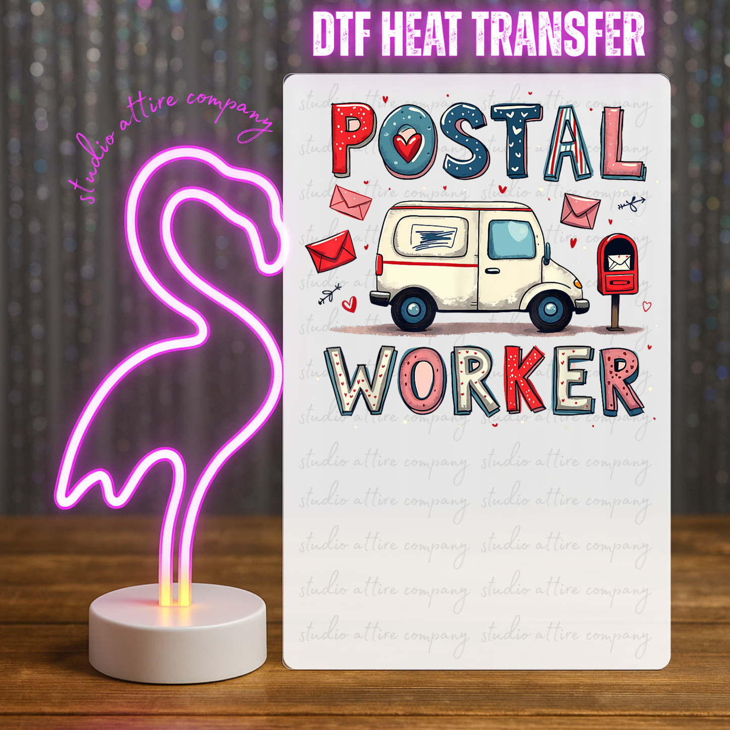 Postal Worker Van With Hearts, Valentine, Heat transfer, Press and peel, Full color, Instant press, MTO (Copy)