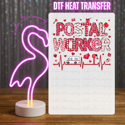 Postal Worker Van With Heart beat lines, Valentine, Heat transfer, Press and peel, Full color, Instant press, MTO