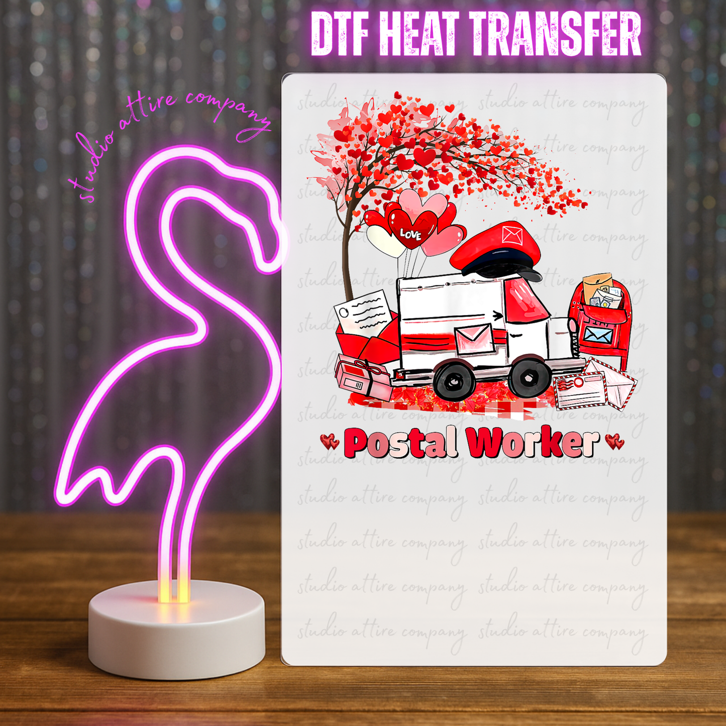Postal Worker, Tree with hearts, Valentine, Heat transfer, Press and peel, Full color, Instant press, MTO