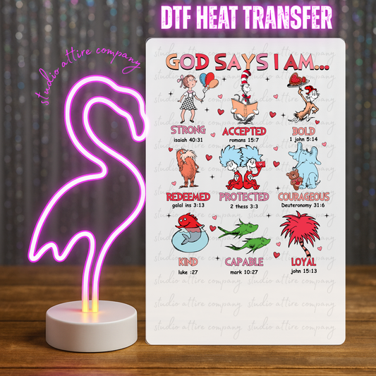 God Says I AM, Cat in the hat, Valentine, Heat transfer, Press and peel, Full color, Instant press, MTO