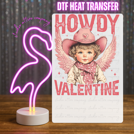 HOWDY VALENTINE WITH ANGLE, Valentine, Heat transfer, Press and peel, Full color, Instant press, MTO