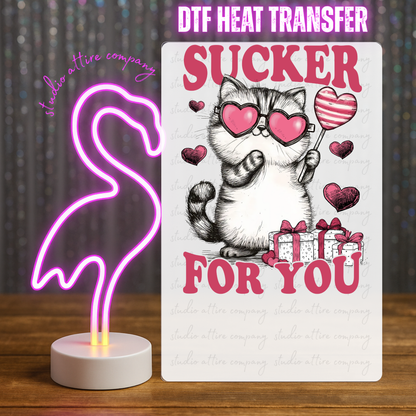 CAT, IM A SUCKER FOR YOU, WITH ANGLE, Valentine, Heat transfer, Press and peel, Full color, Instant press, MTO