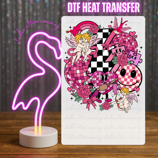 DISCO BALL,HEARTS, AND SMILEY FACE, Valentine, Heat transfer, Press and peel, Full color, Instant press, MTO