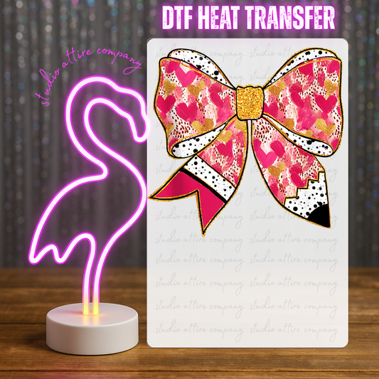 PENCIL BOW WITH HEARTS, Valentine, Heat transfer, Press and peel, Full color, Instant press, MTO