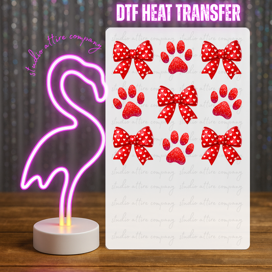 BOWS AND PAW PRINTS, Valentine, Heat transfer, Press and peel, Full color, Instant press, MTO