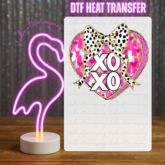 XOXO HEART WITH POLK A DOT BOW, Valentine, Heat transfer, Press and peel, Full color, Instant press, MTO
