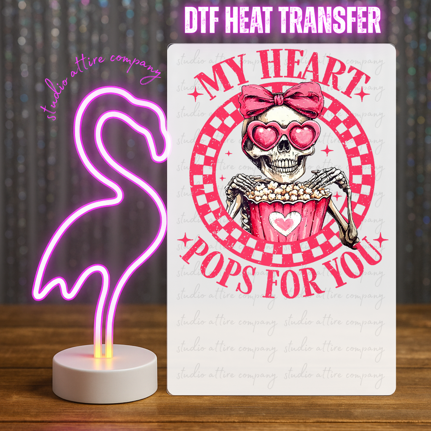 MY HEART POPS FOR YOU, Valentine, Heat transfer, Press and peel, Full color, Instant press, MTO