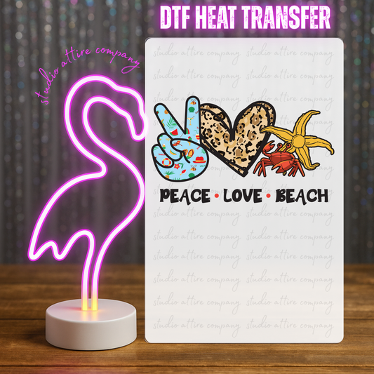 Peace, love, beach, DTF Heat Transfer, Press and peel, Full color, Instant press, MTO