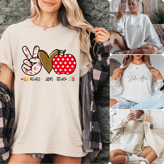 Peace love teach, Graphic Apparel - 657