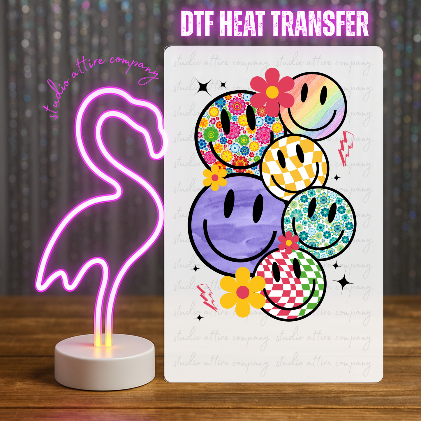 Smiley face retro, Heat transfer, Press and peel, Full color, Instant press, MTO