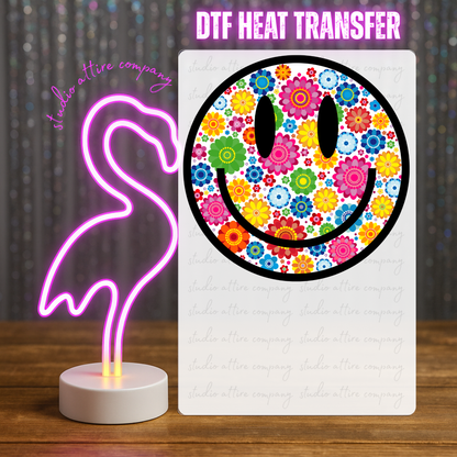 Flower smiley face, Heat transfer, Press and peel, Full color, Instant press, MTO