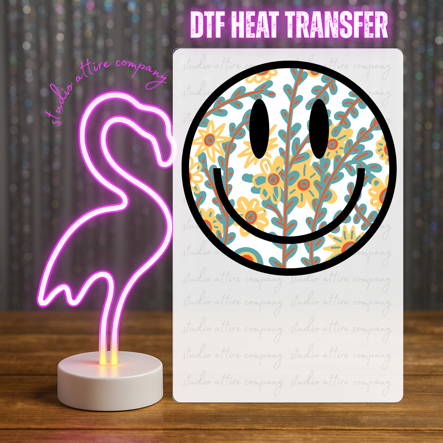 Flower smiley face, Heat transfer, Press and peel, Full color, Instant press, MTO