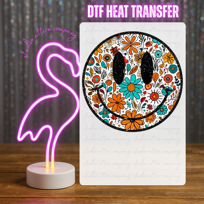 Flower smiley, Heat transfer, Press and peel, Full color, Instant press, MTO