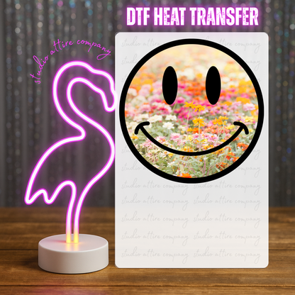 Floral Smiley, Heat transfer, Press and peel, Full color, Instant press, MTO