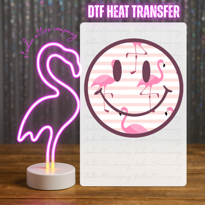 Flamingo Smiley, Heat transfer, Press and peel, Full color, Instant press, MTO