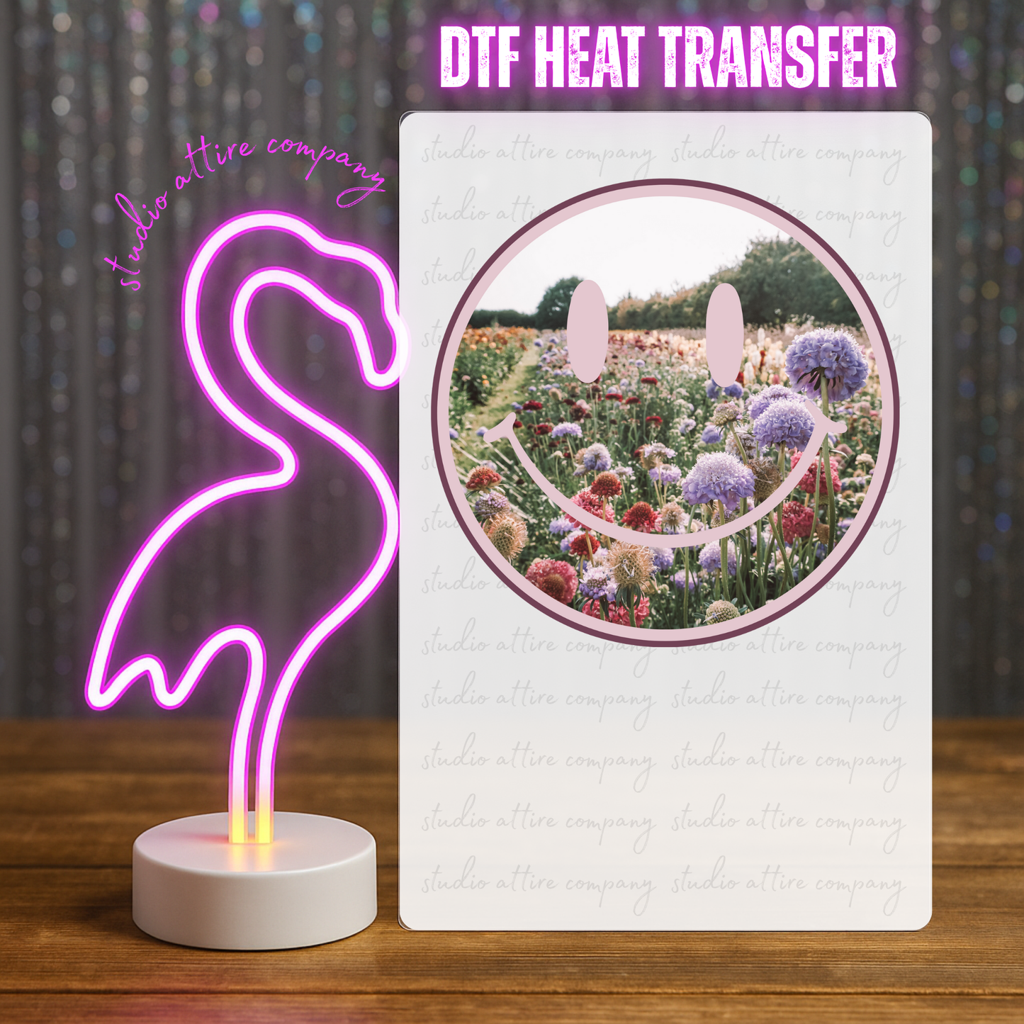 Flower field Smiley, Heat transfer, Press and peel, Full color, Instant press, MTO